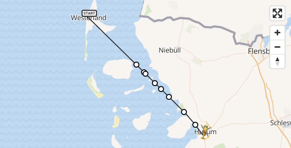Flugroute Rettungshubschrauber Sylt - Husum, 28 Mai 2026, 22:39