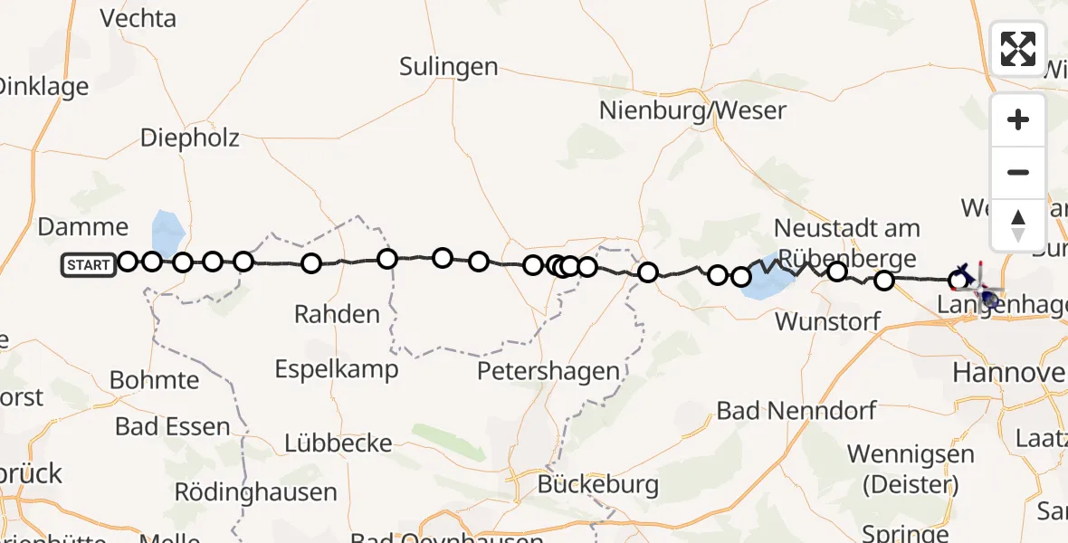 Flugroute Polizeihubschrauber Damme - Flughafen Hannover, 28 Mai 2026, 23:05