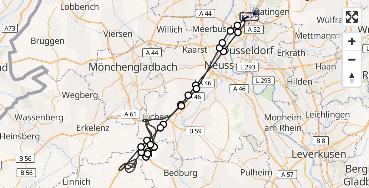 Flugroute Polizeihubschrauber Düsseldorf Flughafen - Düsseldorf Flughafen, 28 Mai 2026, 23:32