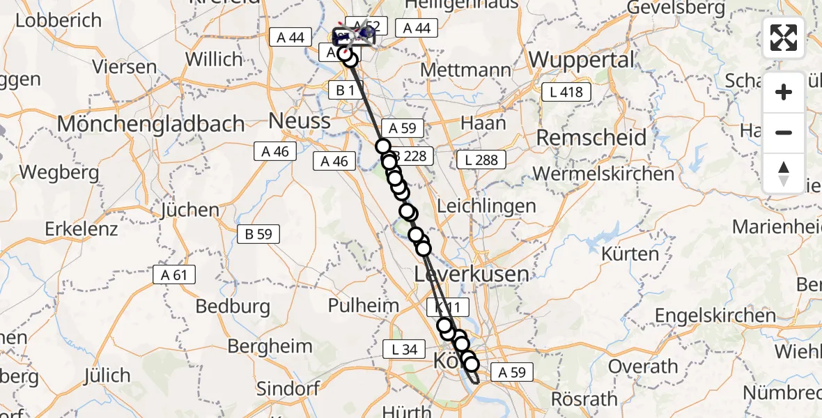 Flugroute Polizeihubschrauber Düsseldorf Flughafen - Düsseldorf Flughafen, 29 Mai 2026, 01:19