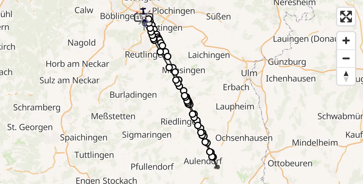 Flugroute Polizeihubschrauber Flughafen Stuttgart - Flughafen Stuttgart, 29 Mai 2026, 02:26