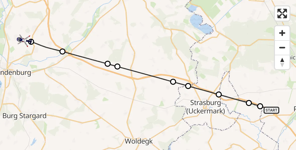 Flugroute Polizeihubschrauber Papendorf - Neubrandenburg Trollenhagen Flughafen, 29 Mai 2026, 04:57