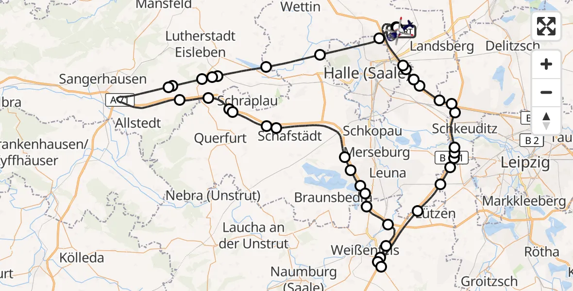 Flugroute Polizeihubschrauber Halle-Oppin Flugplatz - Halle-Oppin Flugplatz, 29 Mai 2026, 05:11