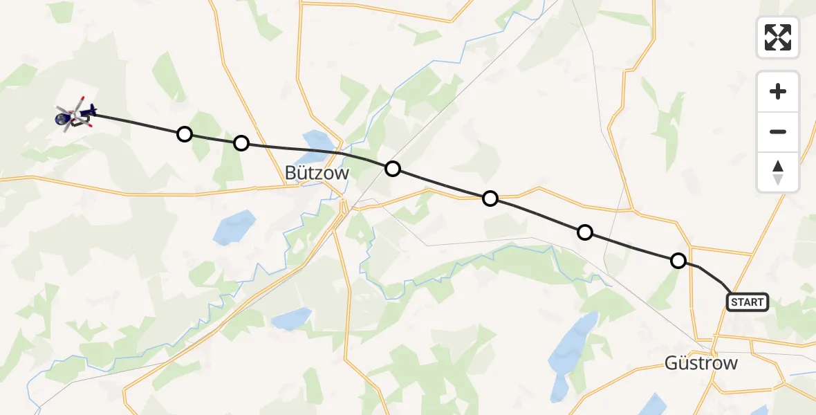 Flugroute Polizeihubschrauber Güstrow - Bernitt, 29 Mai 2026, 05:16