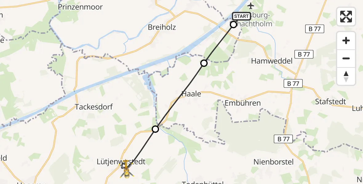 Flugroute Ambulanzhubschrauber Hörsten - Lütjenwestedt, 29 Mai 2026, 05:18