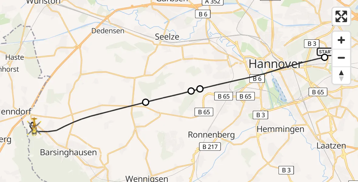 Flugroute Rettungshubschrauber Hannover Luftrettung Hubschrauberlandeplatz (Christoph 4) - Barsinghausen, 29 Mai 2026, 05:18