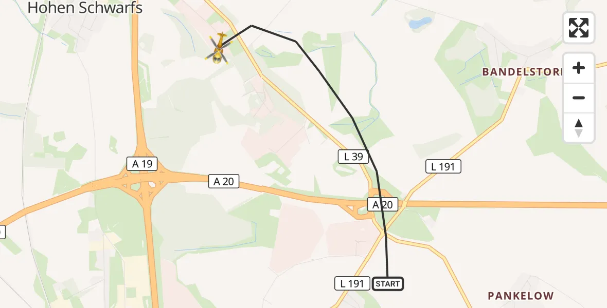 Flugroute Ambulanzhubschrauber Dummerstorf - Dummerstorf, 29 Mai 2026, 05:40
