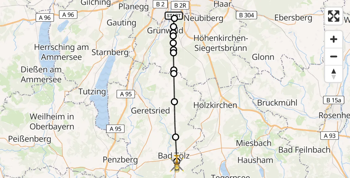 Flugroute Rettungshubschrauber ADAC Air Rescue Center Hubschrauberlandeplatz (Christoph 1) - Gaißach, 29 Mai 2026, 05:47