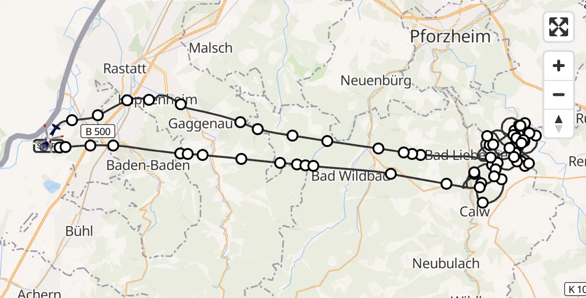 Flugroute Polizeihubschrauber Karlsruhe Baden-Baden Flughafen - Karlsruhe Baden-Baden Flughafen, 29 Mai 2026, 05:59