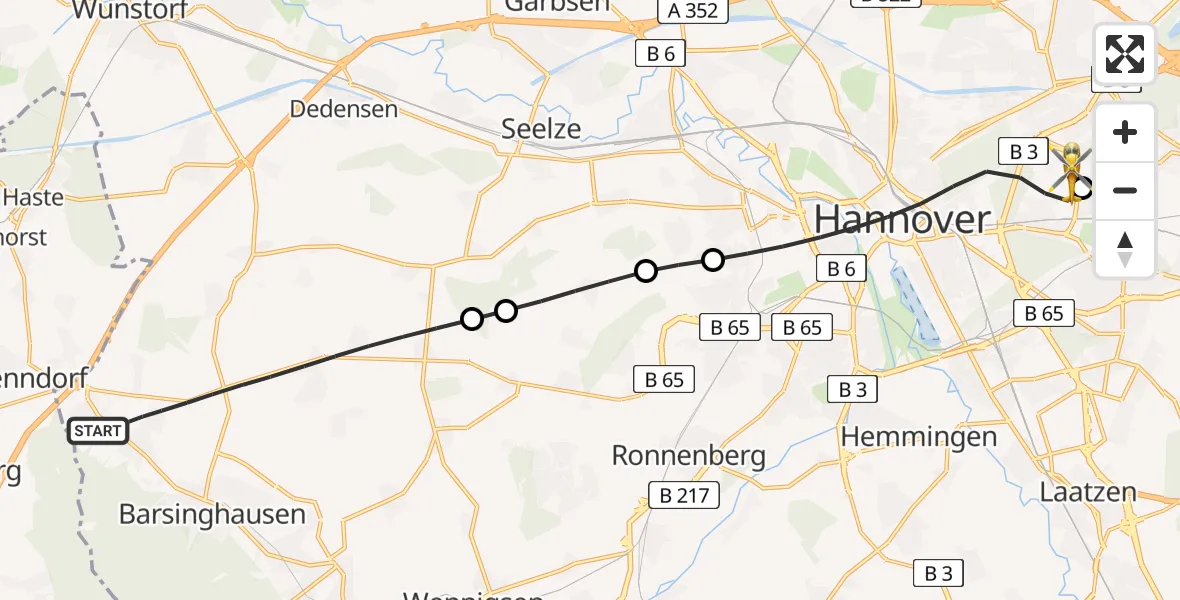 Flugroute Rettungshubschrauber Barsinghausen - Hannover Luftrettung Hubschrauberlandeplatz (Christoph 4), 29 Mai 2026, 05:59