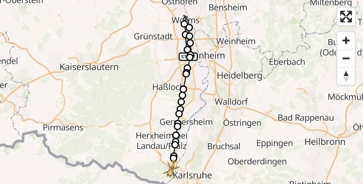 Flugroute Rettungshubschrauber Ludwigshafen am Rhein - Wörth am Rhein, 29 Mai 2026, 06:04