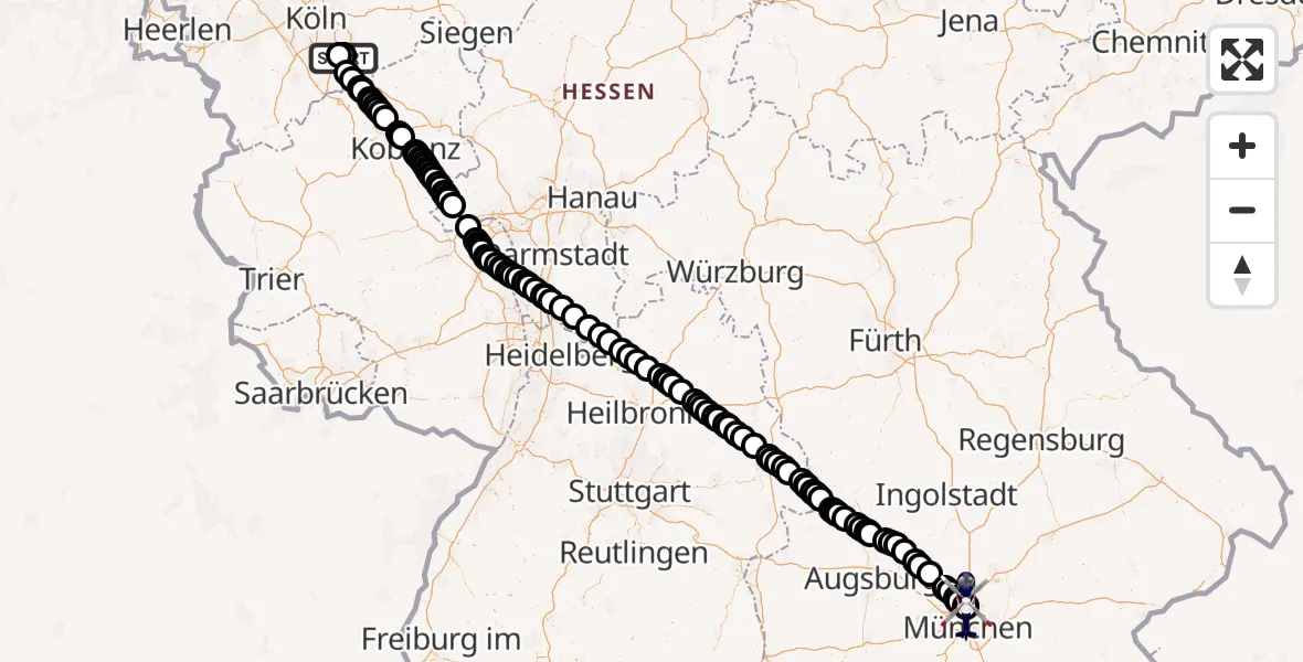Flugroute Polizeihubschrauber Sankt Augustin - Oberschleißheim, 29 Mai 2026, 06:11