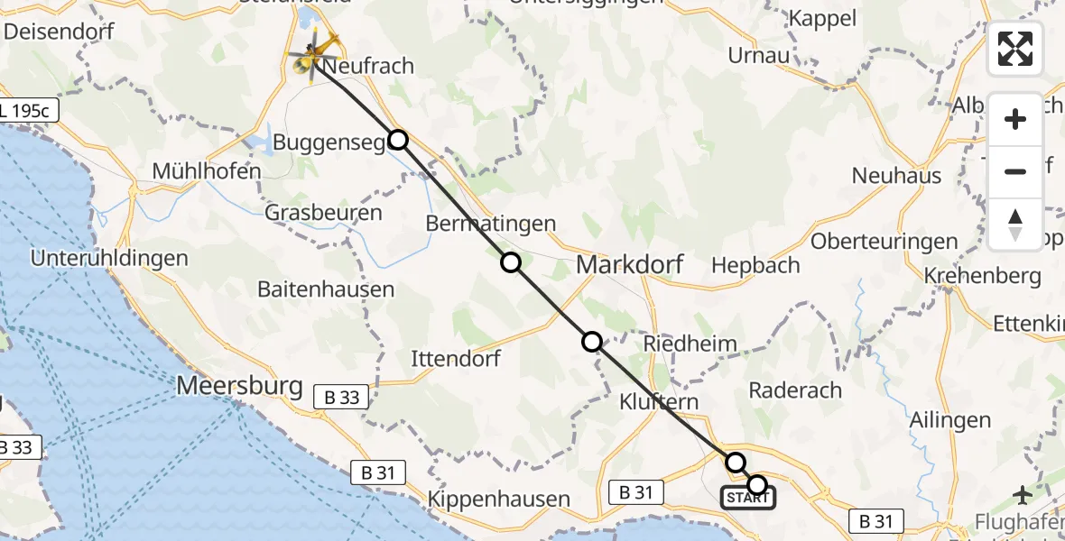 Flugroute Rettungshubschrauber Friedrichshafen Hospital - Salem, 29 Mai 2026, 06:22