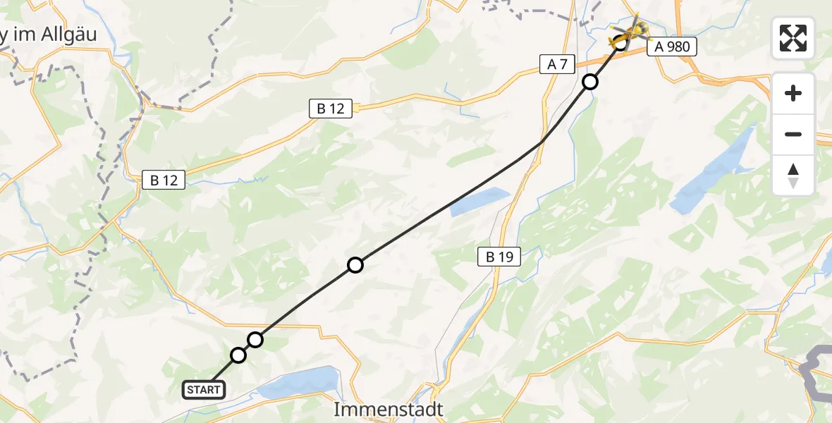 Flugroute Rettungshubschrauber Immenstadt i.Allgäu - Kempten-Durach Flugplatz, 29 Mai 2026, 06:31