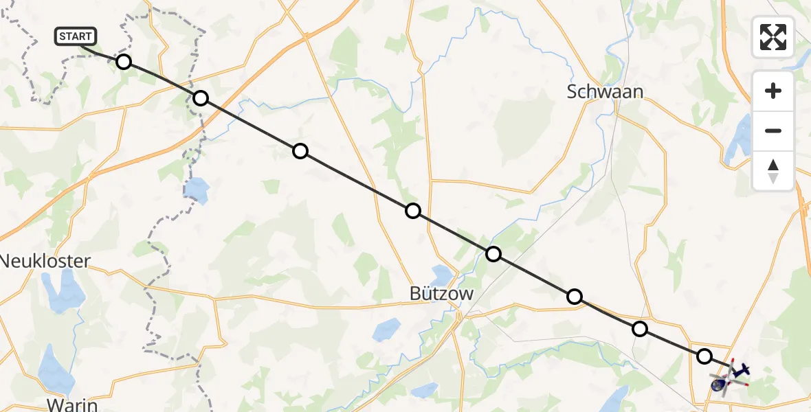Flugroute Polizeihubschrauber Carinerland - Güstrow, 29 Mai 2026, 06:45