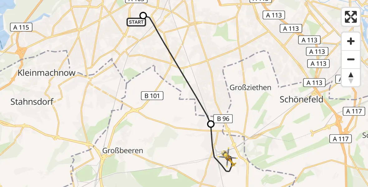 Flugroute Rettungshubschrauber Charité Clinic Benjamin Franklin Campus - Blankenfelde-Mahlow, 29 Mai 2026, 06:48