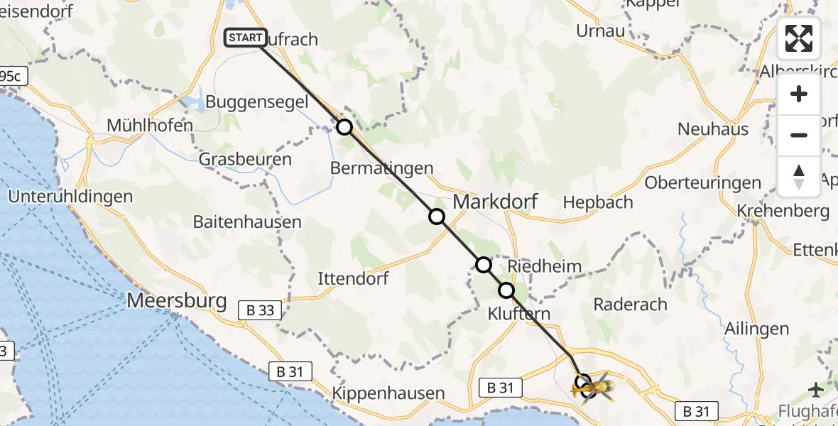 Flugroute Rettungshubschrauber Salem - Friedrichshafen Hospital, 29 Mai 2026, 06:54