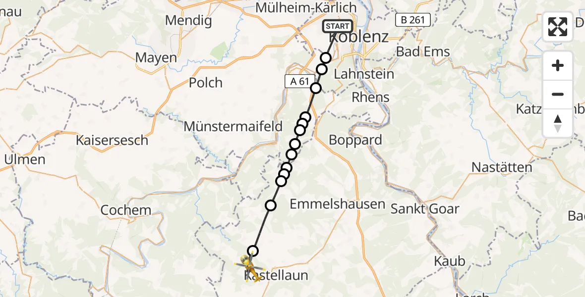 Flugroute Rettungshubschrauber Koblenz - Buch, 29 Mai 2026, 06:55