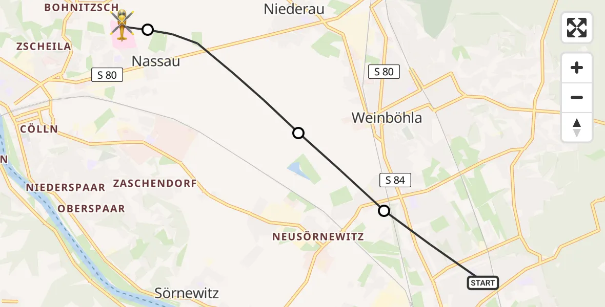 Flugroute Rettungshubschrauber Coswig - Meißen, 29 Mai 2026, 07:03