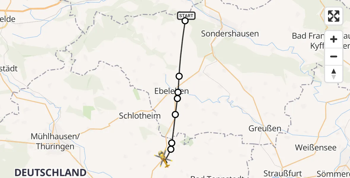 Flugroute Rettungshubschrauber Bleicherode - Kirchheilingen, 29 Mai 2026, 07:04
