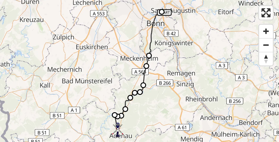 Flugroute Polizeihubschrauber Sankt Augustin - Leimbach, 29 Mai 2026, 07:21