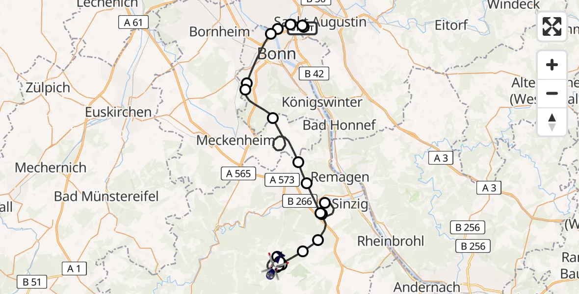 Flugroute Polizeihubschrauber Sankt Augustin - Heckenbach, 29 Mai 2026, 07:25