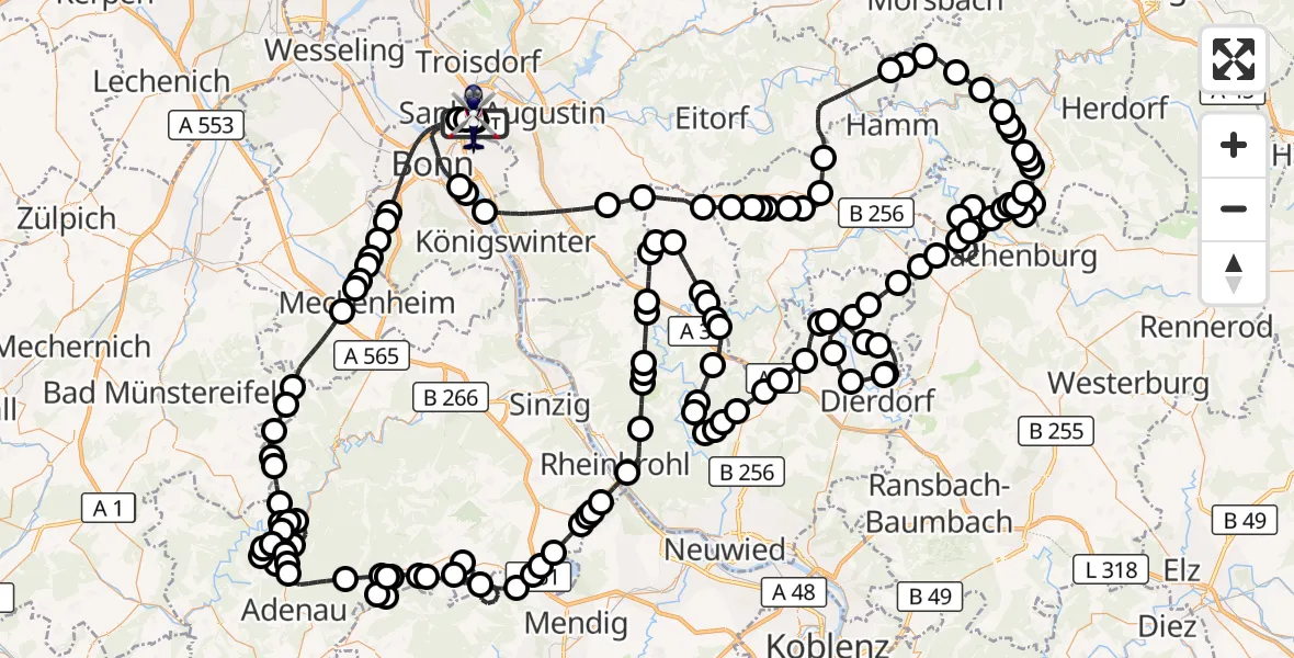 Flugroute Polizeihubschrauber Sankt Augustin - Sankt Augustin, 29 Mai 2026, 07:25