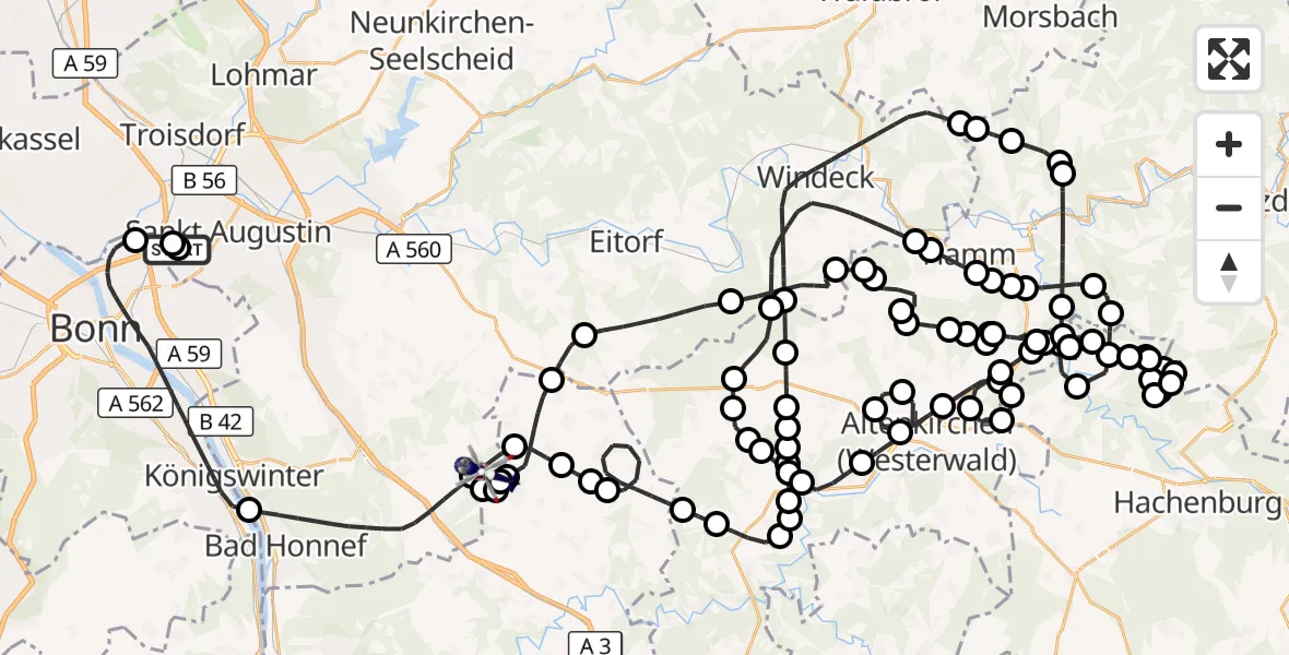 Flugroute Polizeihubschrauber Sankt Augustin - Eudenbach Segelflugfeld, 29 Mai 2026, 07:25