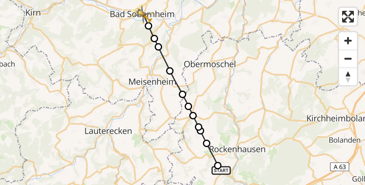 Flugroute Rettungshubschrauber Imsweiler UL - Bad Sobernheim, 29 Mai 2026, 07:25