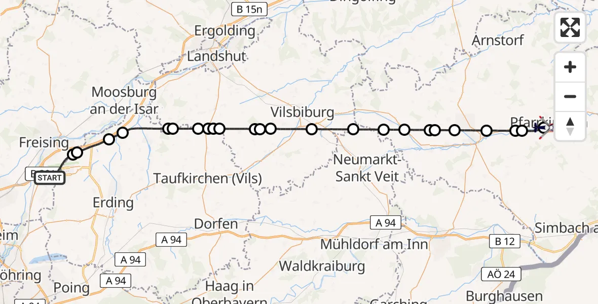 Flugroute Polizeihubschrauber München Flughafen - Pfarrkirchen, 29 Mai 2026, 07:36