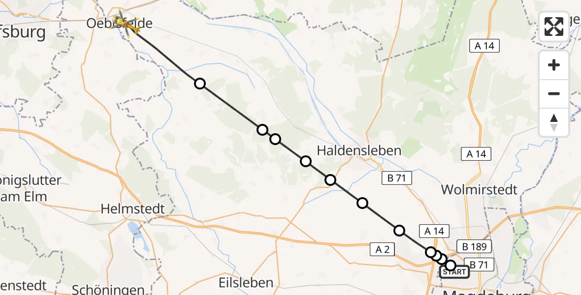 Flugroute Rettungshubschrauber Magdeburg Hospital - Oebisfelde-Weferlingen, 29 Mai 2026, 07:55
