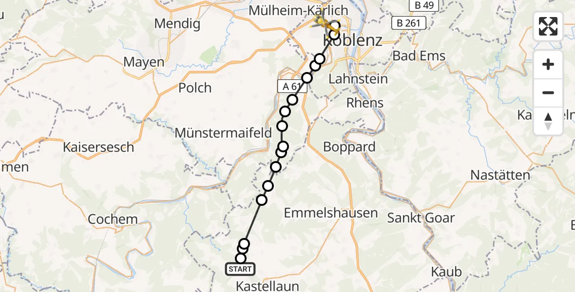 Flugroute Rettungshubschrauber Buch - Koblenz, 29 Mai 2026, 07:56