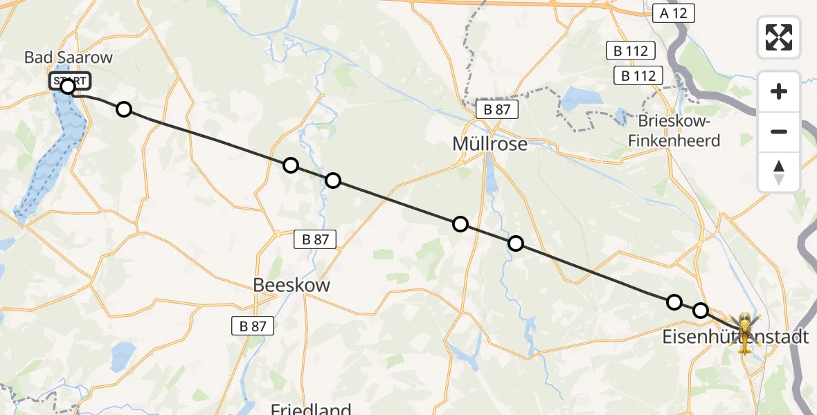 Flugroute Rettungshubschrauber Bad Saarow Hospital - Eisenhüttenstadt, 29 Mai 2026, 08:00