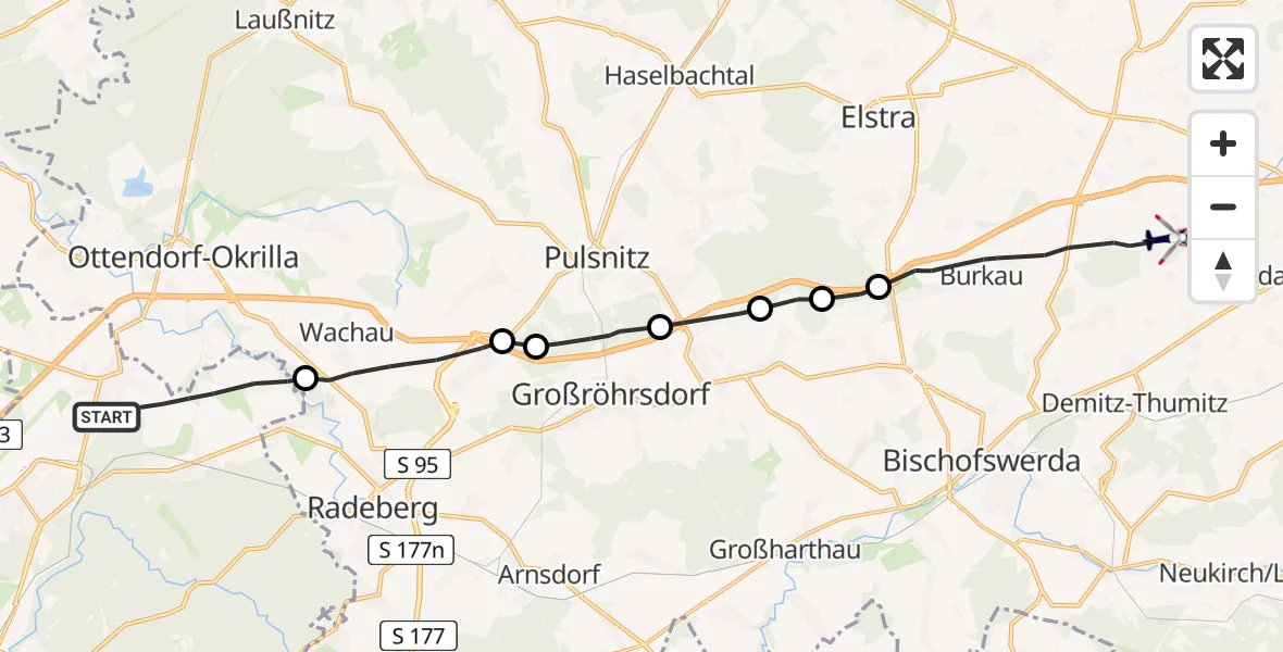 Flugroute Polizeihubschrauber Dresden - Burkau, 29 Mai 2026, 08:02
