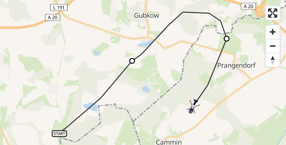Flugroute Polizeihubschrauber Dummerstorf - Cammin, 29 Mai 2026, 08:06
