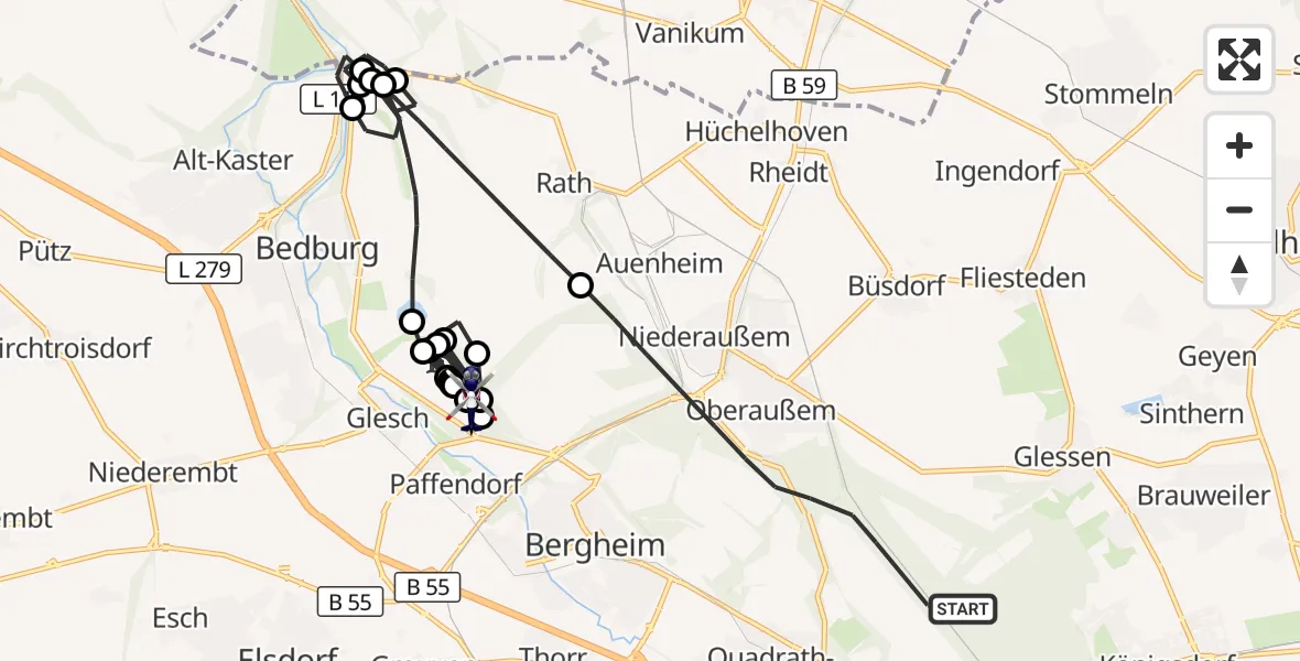 Flugroute Polizeihubschrauber Bergheim - Bergheim Flugplatz, 29 Mai 2026, 08:07
