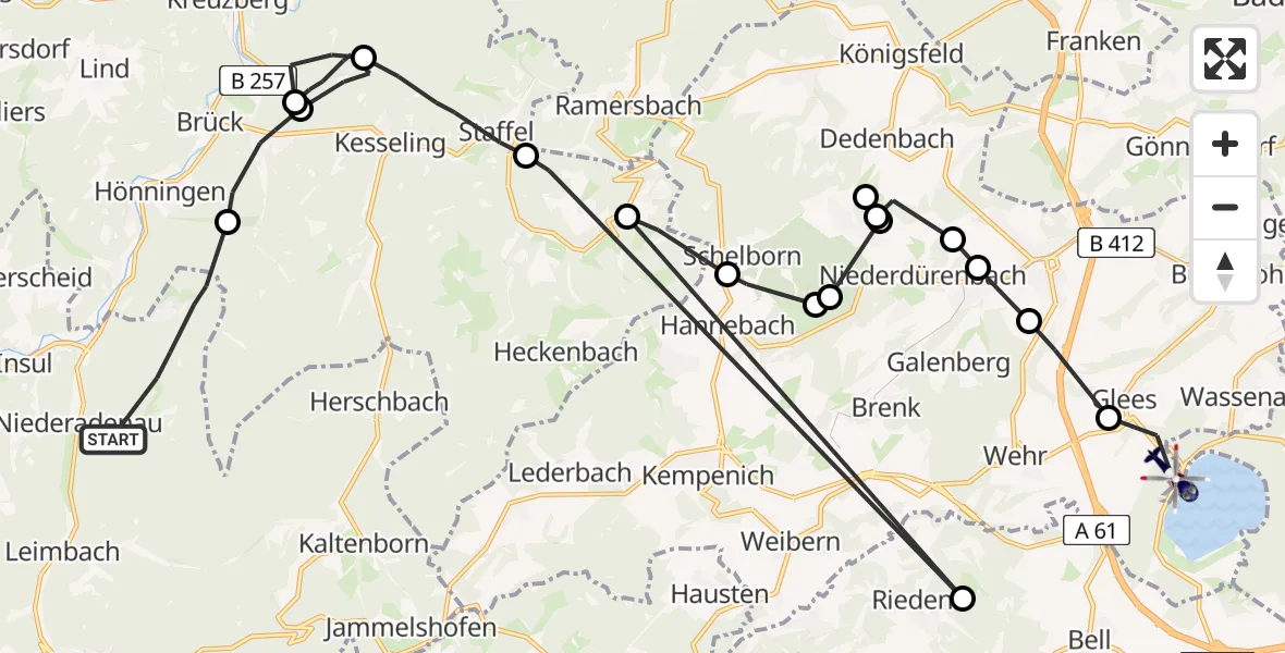 Flugroute Polizeihubschrauber Dümpelfeld - Glees, 29 Mai 2026, 08:07