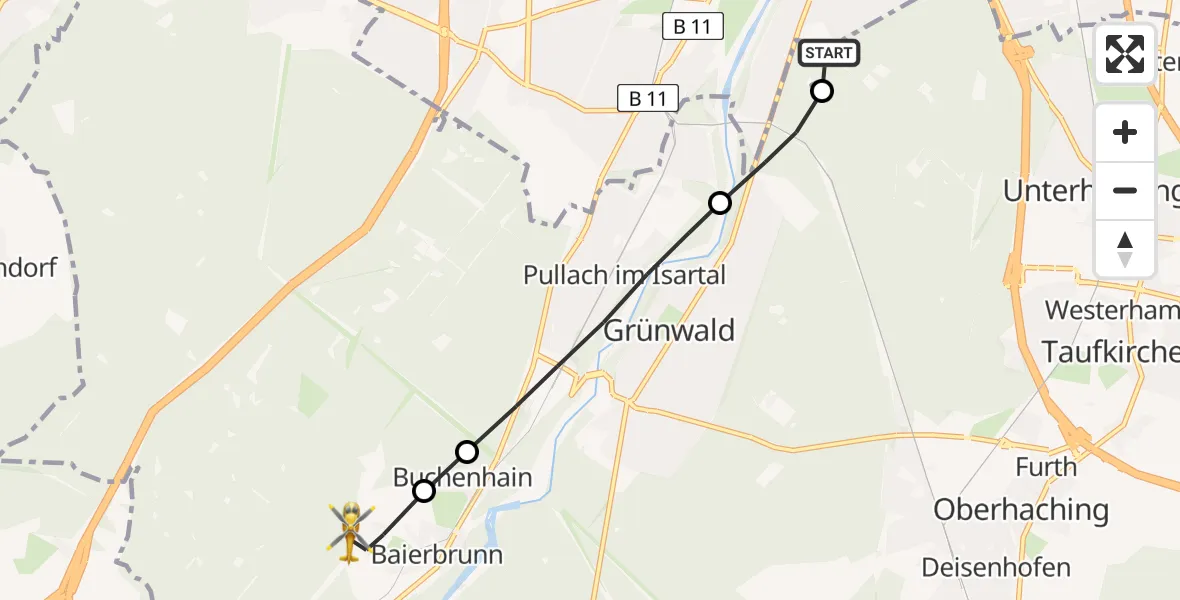 Flugroute Rettungshubschrauber ADAC Air Rescue Center Hubschrauberlandeplatz (Christoph 1) - Forstenrieder Park, 29 Mai 2026, 08:21