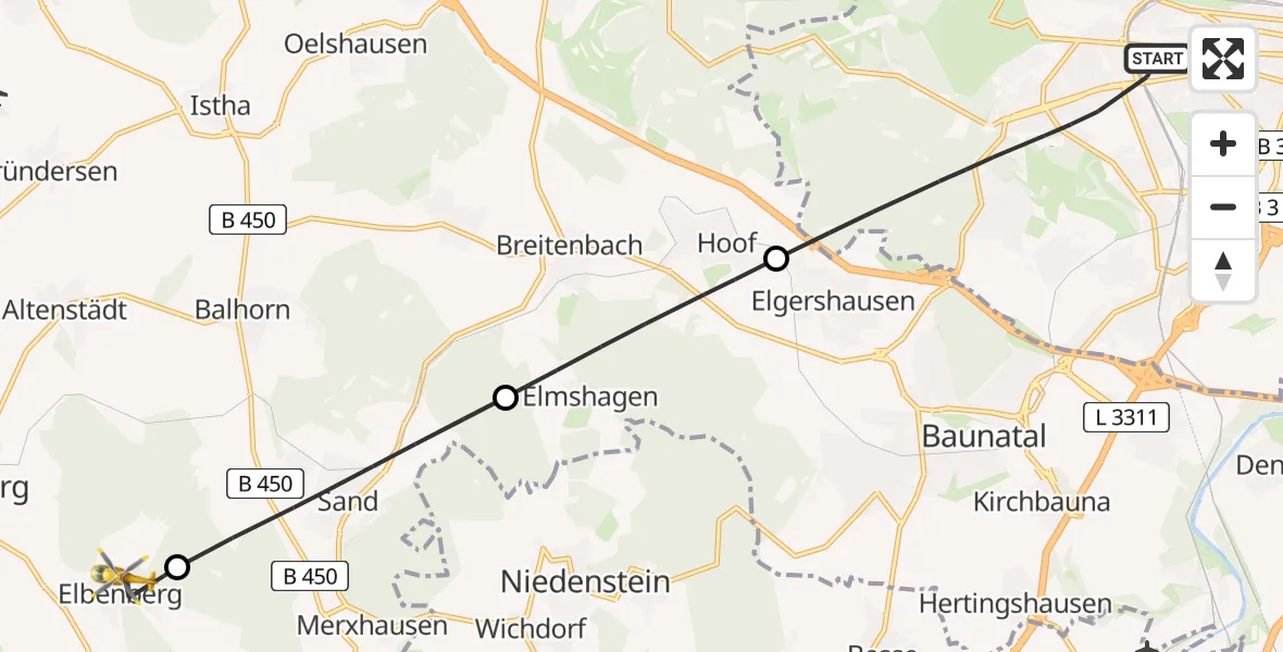 Flugroute Rettungshubschrauber Kassel - Naumburg, 29 Mai 2026, 08:23