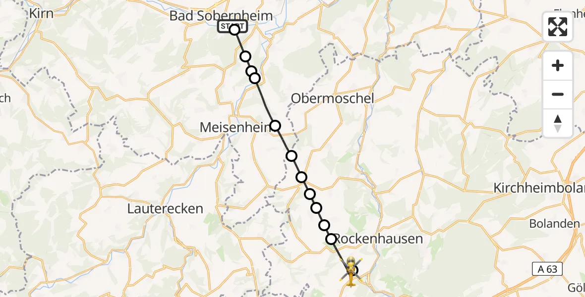 Flugroute Rettungshubschrauber Bad Sobernheim - Imsweiler UL, 29 Mai 2026, 08:25