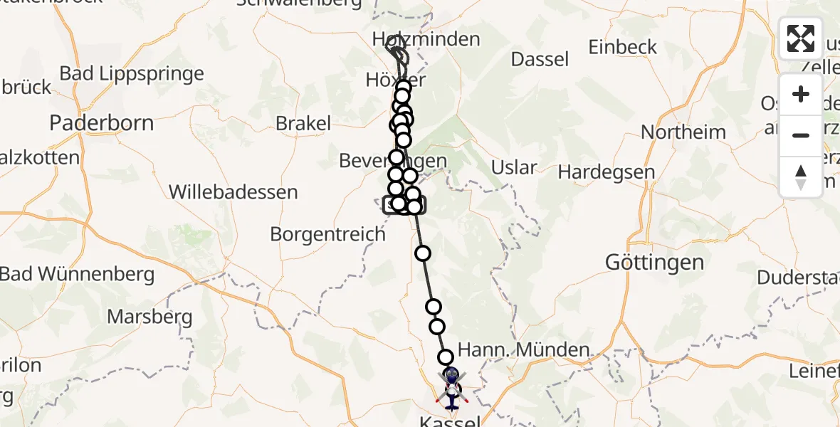 Flugroute Polizeihubschrauber Hölleberg Flugplatz - Fuldatal Bundespolizei Hubschrauberlandeplatz, 29 Mai 2026, 08:26