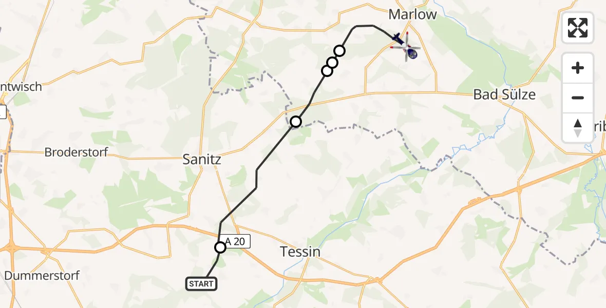 Flugroute Polizeihubschrauber Cammin - Marlow, 29 Mai 2026, 08:33