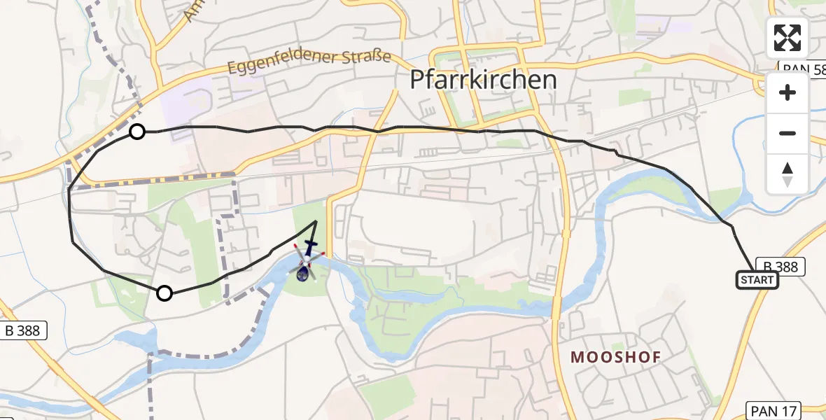 Flugroute Polizeihubschrauber Pfarrkirchen - Pfarrkirchen, 29 Mai 2026, 08:35