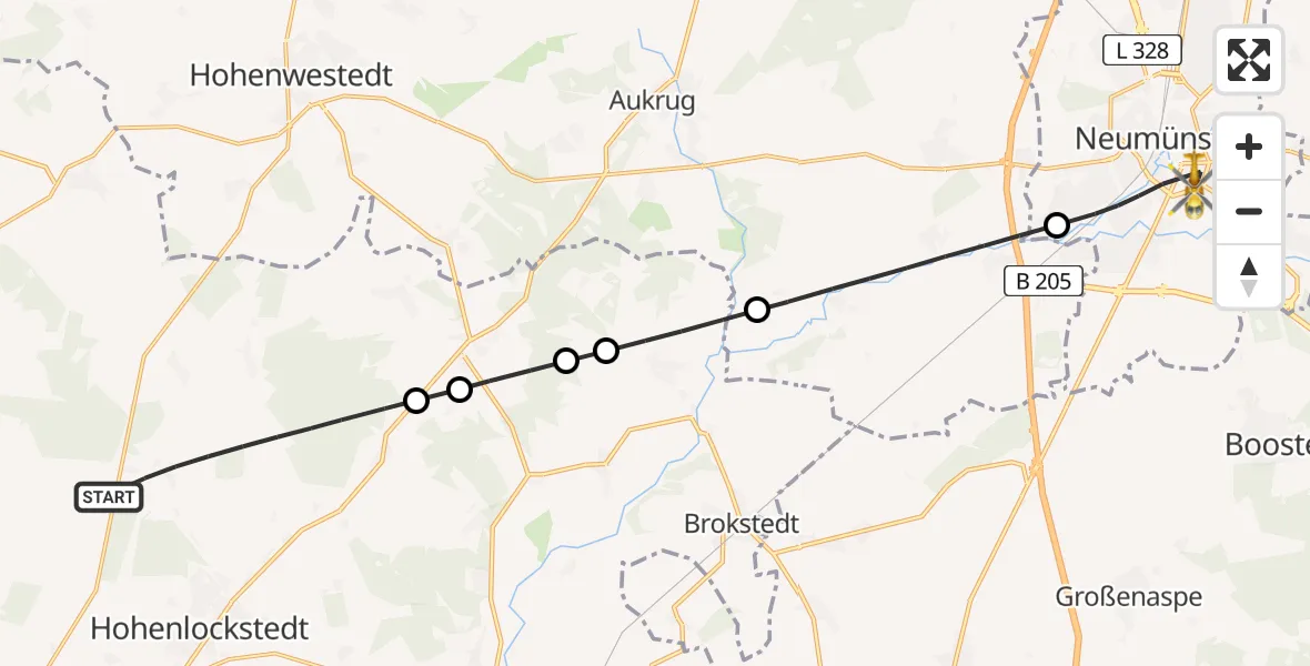 Flugroute Rettungshubschrauber Hohenlockstedt - Neumünster, 29 Mai 2026, 08:36