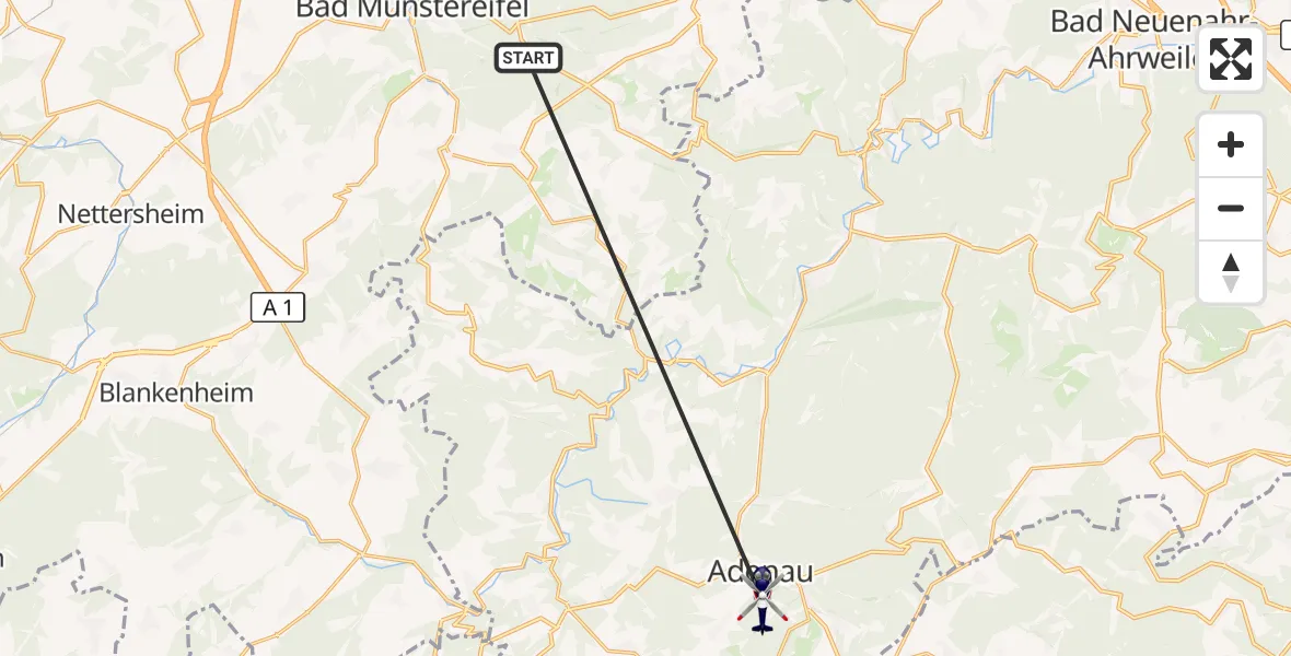 Flugroute Polizeihubschrauber Bad Münstereifel - Adenau, 29 Mai 2026, 08:37