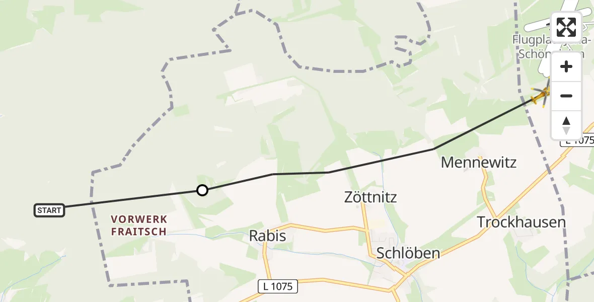 Flugroute Rettungshubschrauber Jena - Schlöben, 29 Mai 2026, 08:39