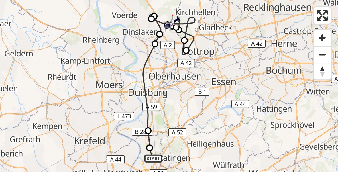 Flugroute Polizeihubschrauber Düsseldorf Flughafen - Bottrop, 29 Mai 2026, 08:46