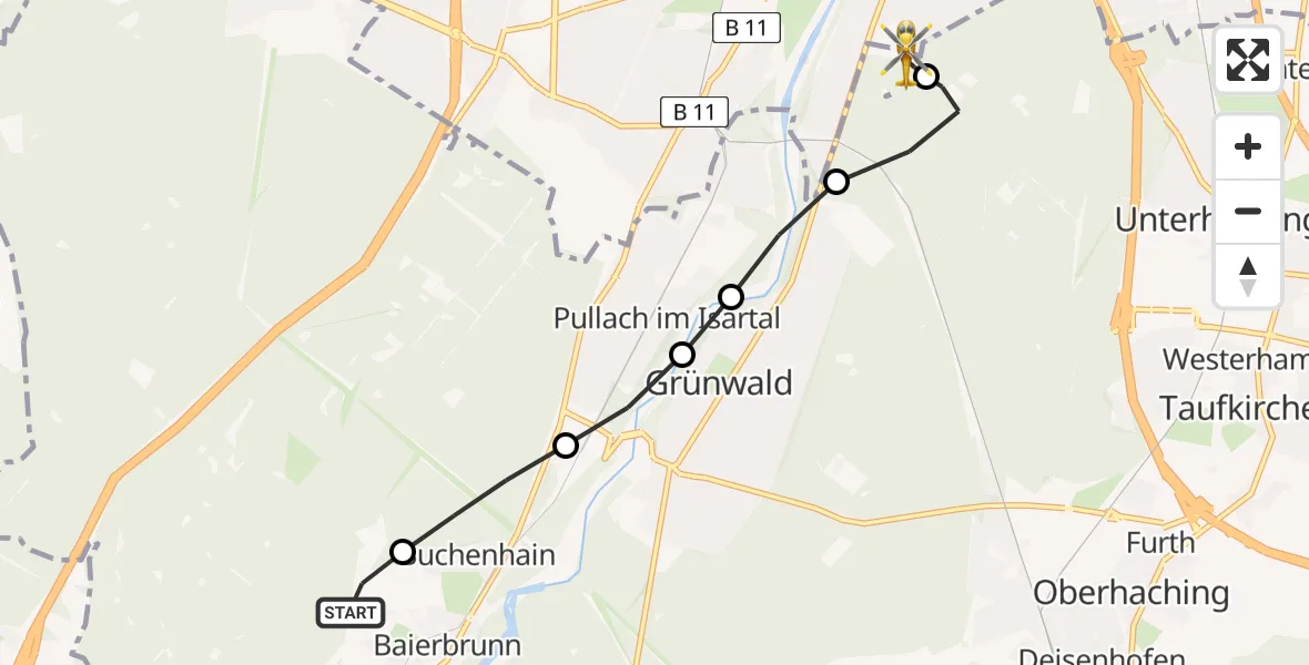 Flugroute Rettungshubschrauber Baierbrunn - ADAC Air Rescue Center Hubschrauberlandeplatz (Christoph 1), 29 Mai 2026, 08:49