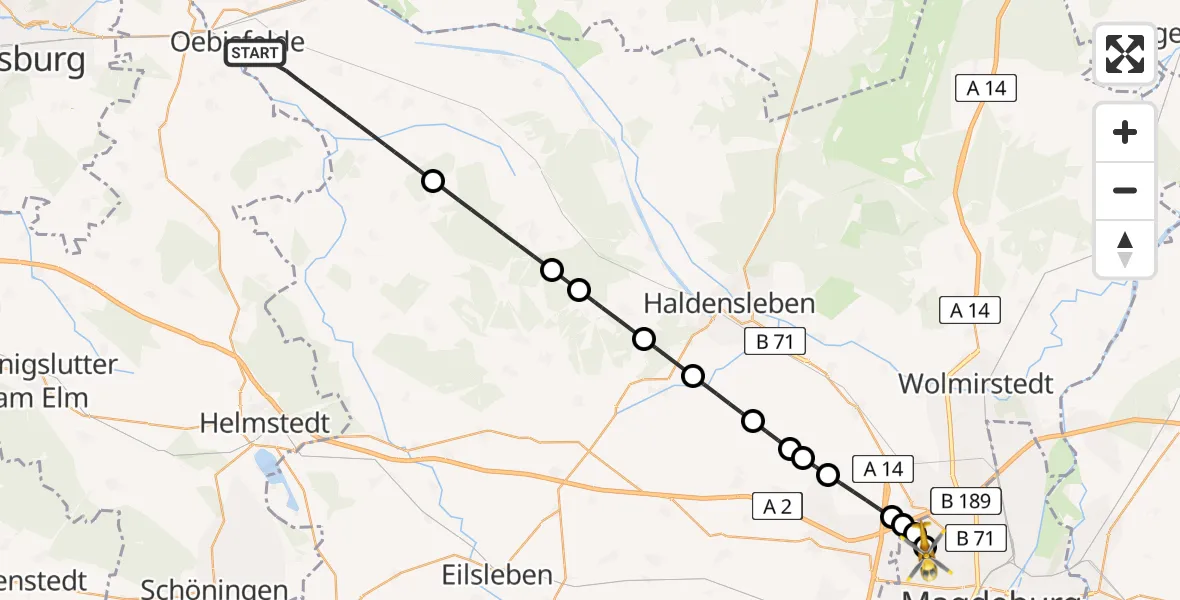 Flugroute Rettungshubschrauber Oebisfelde-Weferlingen - Magdeburg Hospital, 29 Mai 2026, 08:53
