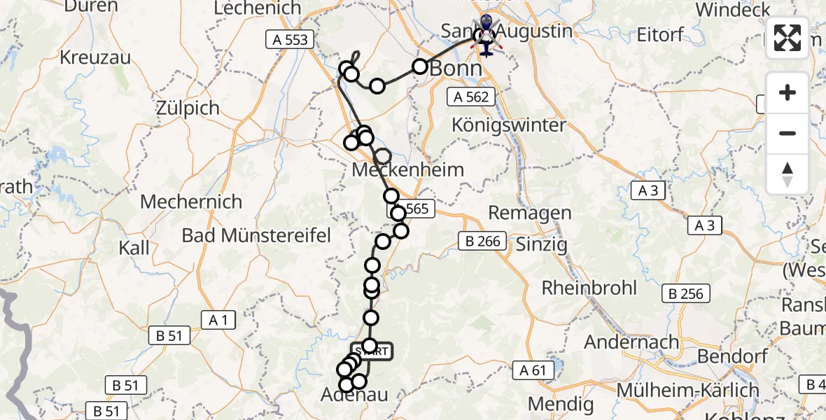 Flugroute Polizeihubschrauber Dümpelfeld - Sankt Augustin, 29 Mai 2026, 08:56